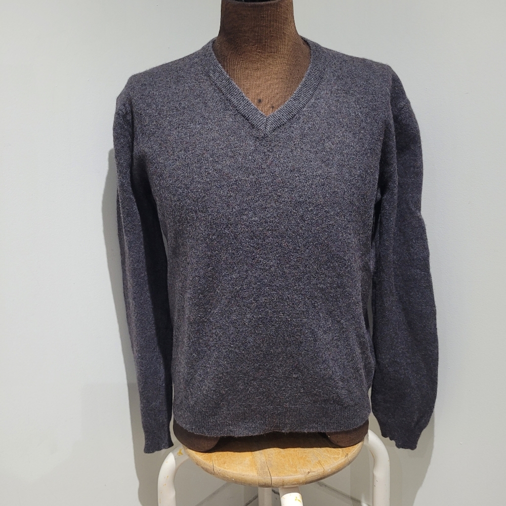 Emozioni Uomo Men's Wool Cashmere Blend V-Neck Sweater Large Brown Cozy Luxe